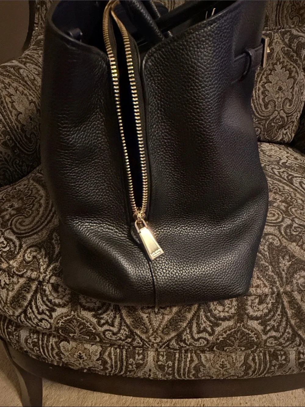 kate spade Black Pebbled Leather Satchel with Gold Accent